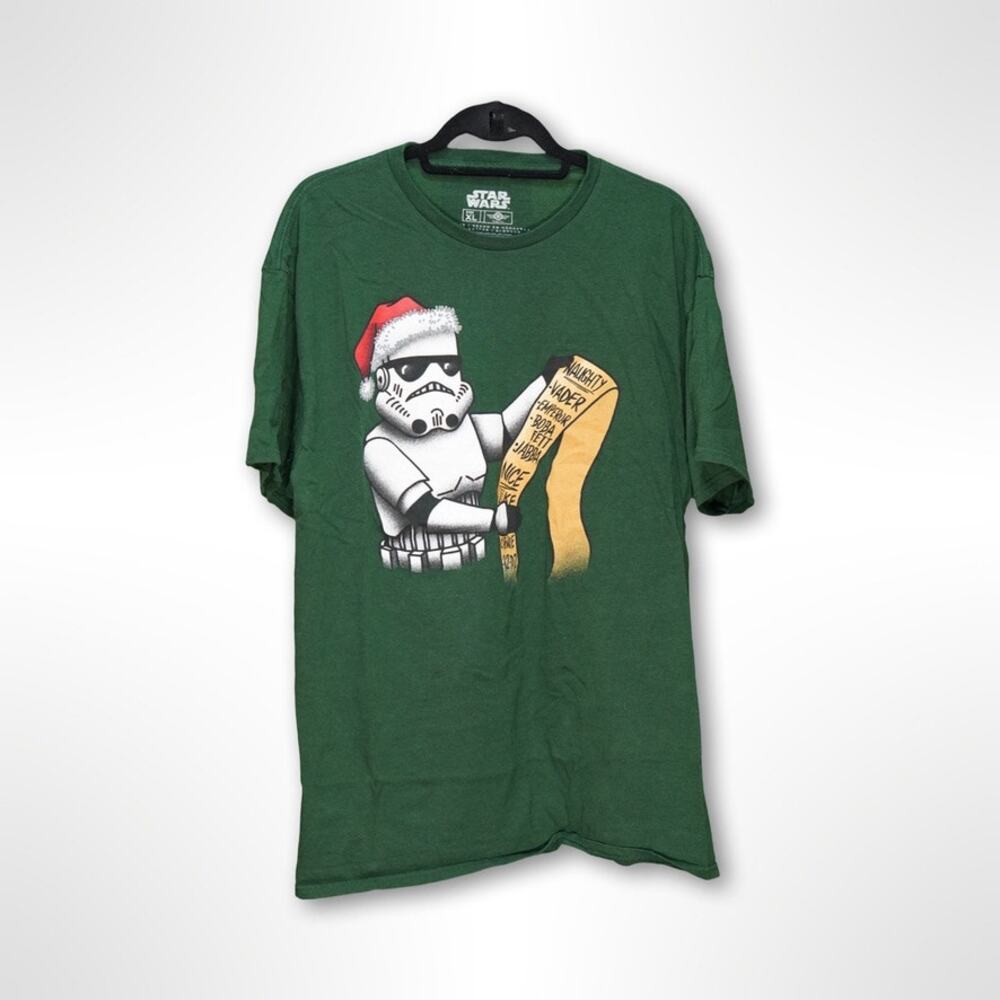 Star Wars Stormtrooper Santa Naughty Nice List Christmas Tee Mens XL Green NWOT